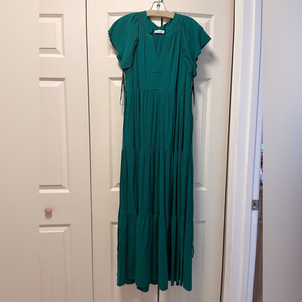 Calvin Klein Maxi Summer Ruffled Dress with Wing Sleeves